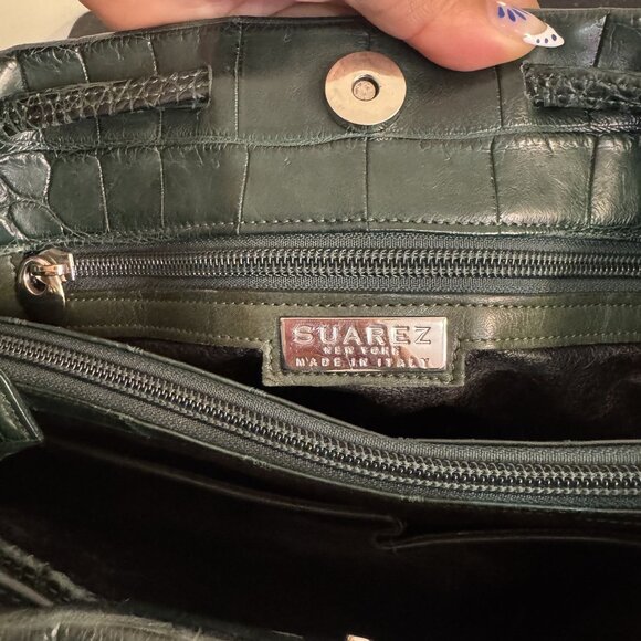 Suarez New York Women's Green Embossed Crocodile Exotic Leather Double Straps - Picture 10 of 13